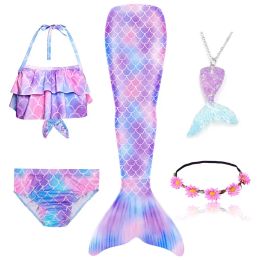 5Pcs/Set Girls Mermaid Tail Swimsuit Children the Little Mermaid Costume Cosplay Beach Clothes Bathing Suit