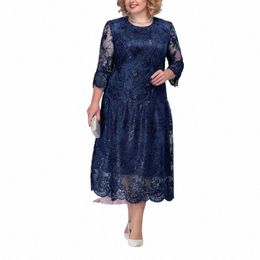 plus Size Lace Woman Dr Elegant Slim Bodyc Pencil Dres 2024 Fi Summer Hollow Out Medium To Lg Sleeve Party Attire S7U6#