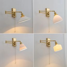 IWHD Nordic Modern LED Wall Sconce Left Right Rotate Pull Chain Switch Bedroom Restaurant Bar Beside Lamp Ceramic Stair Light