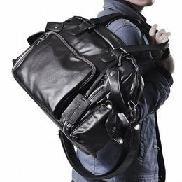 men Bucket Bag PU Leather Casual Travel Bag Large Capacity Lage Male Casual Fahi Travel Shoulder Bags New 2024 C2m6#