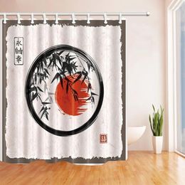 Shower Curtains Japanese Painting Bath Curtain Bamboo Trees And Sun In Enso Zen Circle By Ink Polyester Fabric Waterproof
