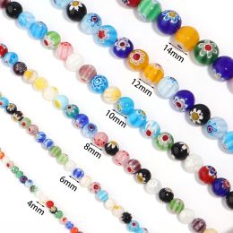 1 Strand 4 6 8 10 12 14mm Multicolor Round Murano Lampwork Beads DIY Bracelet Earrings Murano Glass Beads Loose Spacer Beads