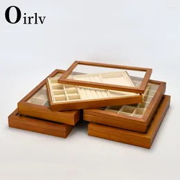 Jewelry Pouches Oirlv Wooden 3 In1 Multi-function Display Box Microfiber Ring Earring Bangle Organizer Case Retro Luxury Storag