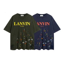 Brand Fashion Lanvin Alphabet Print Short Sleeve Speckle Color Dot Couple T-shirt