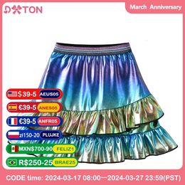 Dxton Kids Party Prom Dance kjolar Barn Gradient Sequins Shiny Miniskirts Girls Ruffles Layered Pleated Kirts Kids Clothing 240325