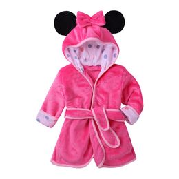 Lovely Solid Winter Baby Child Boy Girls Robes Long Sleeve Hooded Kids Flannel Bathrobe Pyjamas birth Sleepwear for newborns