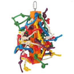 Other Bird Supplies Colorful Sisal Rope Chewing Foraging Toys Birdcage Pendant Parrot Hanging Accessories Swing Wooden Playset Cockatiel