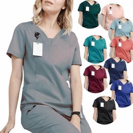 women Medical Nurse Tops Hospital Dental Clinical Workwear Nurse Scrub Uniform Tops Operating Room Tops No Pants Medical Scrubs u6zf#