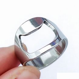 Band Rings Band Rings Bk Lots 20Pcs Sier Bottle Opener Stainless Steel Fashion Convenient Men Women Party Gifts Jewelry Drop Delivery Dhkd4
