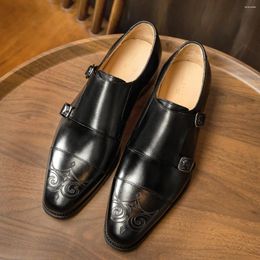 Dress Shoes Luxury Cowhide Mens Buckle Formal Fashion Handmade Designer Genuine Leather Elegant Black Wedding Social For Man