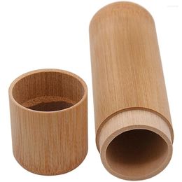 Storage Bottles Bamboo Tea Jar Portable Sealed Tube Box Holder Container