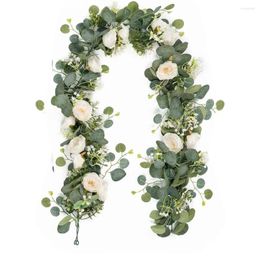 Decorative Flowers Artificial Rose Vine Garland With Eucalyptus Leaves And Flower Hanging Baskets Plants For Wedding