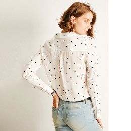 100% High Quality Silk Blouse Women Shirt Elegant Simple Design Long Sleeves Polka dot V Neck Graceful Style New Fashion