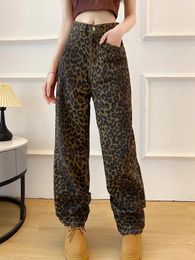 Women's Jeans Leopard Women 2024 Fashion Denim Pants High Waisted Baggy Y2k Hip Hop Girl Straight Streetwear Loose