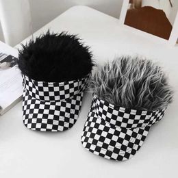 Personalised Wig Baseball Hat Womens Versatile Autumn/winter Black and White Plaid Plush Duck Tongue