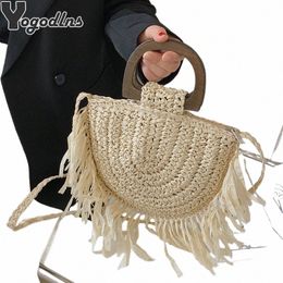 fi Straw Woven Shoulder Menger Bags Women's Saddle Designer Luxury Crossbody Bag Summer Beach Female Tassel Handbag i43I#