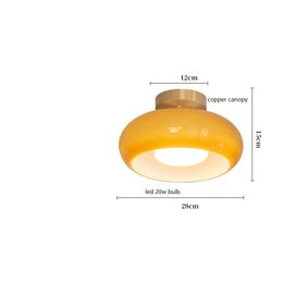 IWHD NORDIC MODENT LED天井ランプホーム屋内照明ベッドルームリビングルームダイニングルーム銅黄色のガラスランプシェードランパラ