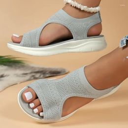 Casual Shoes Women's Knitted Cut-out Sandals Solid Color Open Toe Slip On Lightweight Wedge