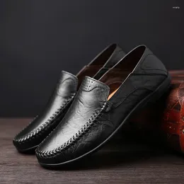 Walking Shoes Fashion Trend Men's 2024 Leather Slip-on Casual Versatile English Driving Soft Soled