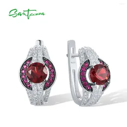 Stud Earrings SANTUZZA Genuine 925 Sterling Silver For Women Sparkling Round Red Stones White CZ Gorgeous Fine Jewellery