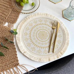 Table Mats Light Luxury Bohemian Style Woven Cotton Meal Pad Fabric Tassel Heat Insulation Anti Round Dining Set And 4 Chairs