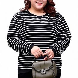 autumn Winter Fi Trend Striped Plus Size T-shirts Women Simple Design Oversized Female Top Temperament Korean Lady Pullover X7G0#