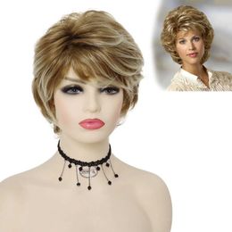 Nxy Vhair Wigs Gnimegil Synthetic for Women Brown Mix Blonde Short Wig with Bangs Layered Bob Mommy Cosplay Family Party Daily Use 240330