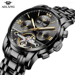 Wristwatches AILANG Luxury Tourbillon Watch Men Automatic Mechanical Waterproof Perpetual Calendar Black Steel Male Relogios Masculinos