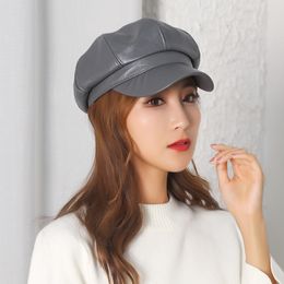 New Women PU Leather Berets Cap Hat Black Red Outdoor Adjustable Female Autumn Winter Casual Lady Cap Hat For Women