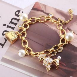 Charm Bracelets Modish Ornament Enamel Glaze Cute 3D Handbag Dog Pearl Chain Bracelet Multi-pendant