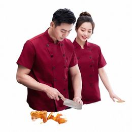 hotel Chef Uniform Men's Short Sleeve Chinese Style Restaurant Dining Rear Kitchen Baker Work Clothes c694#