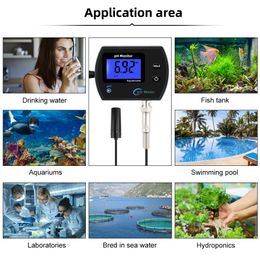 PH Electrode Probe Digital Water Monitor Tester Accurate Wall Mounted Online Hydroponics Tool for Aquariums Fish Tank US/EU Plug