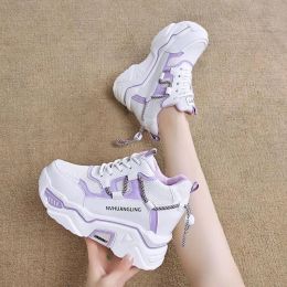 Purple Wedge Sneakers for Women Tennis Shoes Basket Femme Thick Platform Wedge Breathable Sport Shoes Ladi Heightening10cm Shoes