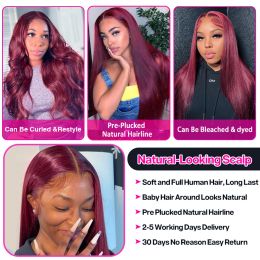 99J Burgundy 13x4/13x6 HD Lace Front Wig Straight Lace Frontal Wig Human Hair Wigs For Black Women Brazilian 4x4 Closure Wig