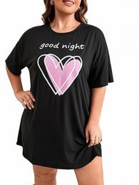 good Night Printed Women's High Stretchy Nightgown Home Half Skirt Plus Size Women's Dr Comfortable/Breathable 85Aa#