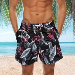 Men's Shorts Boho Vintage Leaves Print Board Mens Drawstring Double Pocket Trunks Summer Hawaiian Breeches Knee Swimwear