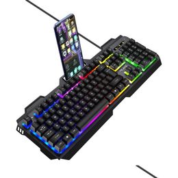 Keyboards Milang T806 Metal Iron Plate Manipator Feel Game Keyboard Mouse Set Wired Colorf Luminous Floating Keycap Gaming Accessories Otame