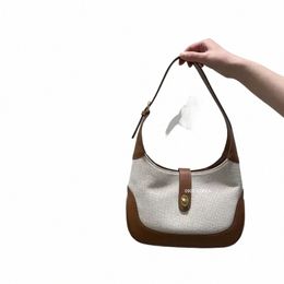 korean Spring/Summer New Women's Bag Vintage French Canvas Panel Single Shoulder Underarm Bag Ctrast Handbag d7YH#