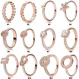 S925 Pan Jiaduola Pure Sier Rose Gold Love Little Flower Couple Ring Male and Female Ring Gift for Girlfriend