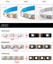 DC5V WS2812B Led Strip 30/60/74/96/144 leds/m WS2812 Black/White PCB IP30/65/67 Smart RGB Led Light 1m/2m/3m/4m/5m