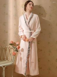 Home Clothing Robe Women Flannel Vintage Winter Sleepwear Velvet Sleeve Dress Coral Autumn Nightwear Princess Long Sweet Pajamas Loose