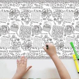 Table Cloth Easter Doodle Tablecloth Decor Placemats Rectangular Colouring For Kids Party Holiday School Gifts