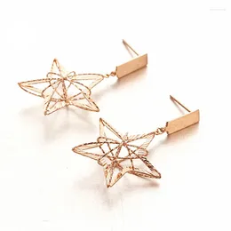 Dangle Earrings Russian Purple Gold Drawn Five Pointed Star For Women's 585 Rose Versatile Western Fashion Plated 18K Colored