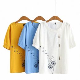 new 2022 Summer Plus Size Tops For Women Large Size Blouse Short Sleeve Loose Blue White Embroidery Cott Shirt 3XL 4XL 5XL 6XL 46dy#