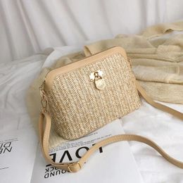 Shoulder Bags Fashionable PU Leather Crossbody Bag Woven Straw Women Ladies Shell For Travelling Beach Holiday Decor