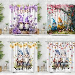 Shower Curtains Elf Curtain Cartoon Farm Watercolor Spring Butterfly Flower Botanical Cute Rustic Plank Polyester Fabric Bathroom Decor