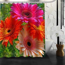 Shower Curtains ShunQian Gerberas Landscape Curtain Polyester Fabric Bath Screens For Bathroom 3D Waterproof Hook