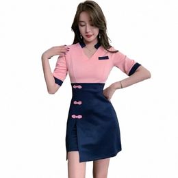 women Work Clothes Shirt Short Skirt Suit Hotel Waiter Beauty Sal Spa Massage Nail Cafe Foot Bath Technician Overalls Uniform C9Yr#