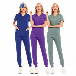 quality Unisex Medical Uniforms for Man V-neck Nurse Scurbs Women Hospital Doctor Work Wear Oral Dental Surgery Work Uniforms 48uG#