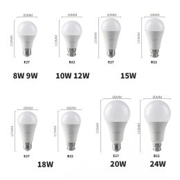 Lampy cebulki LED 220V światło Prawdziwa moc 8W-24W 3000K/4000K/6000K E27 B22 AC220V Super jasne ciepłe białe światło lampada do domu
